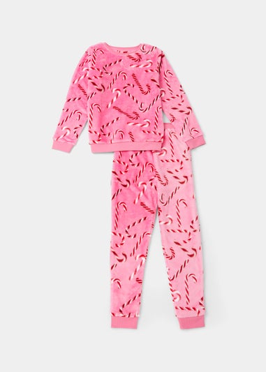 Girls Pink Candy Cane Print Christmas Pyjama Set (4-12yrs)