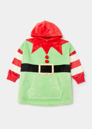 Kids Green Christmas Elf Snuggle Hoodie (Small-Large)