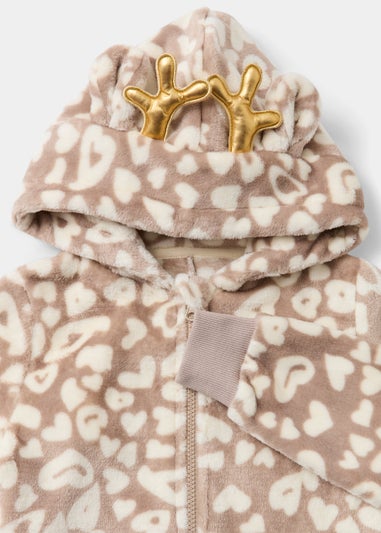 Kids Brown Reindeer Fleece Onesie (4-13yrs)