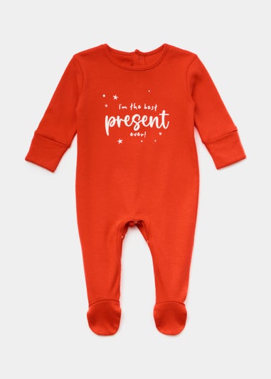 Baby Red Christmas Present Print Sleepsuit (Newborn-18mths)
