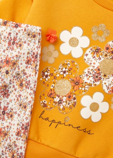 Girls Ochre Floral Sweatshirt & Flared Leggings Set (9mths-6yrs)