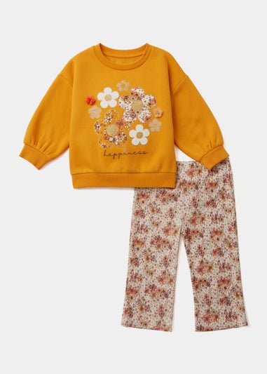 Girls Ochre Floral Sweatshirt & Flared Leggings Set (9mths-6yrs)