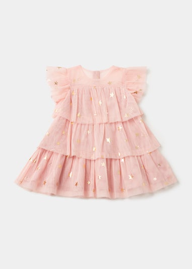 Girls Pink Star Tiered Mesh Dress (9mths-6yrs)