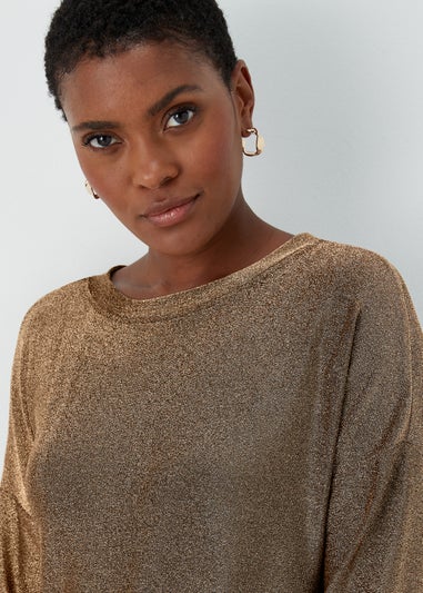 Gold Metallic Long Sleeve Longline Top