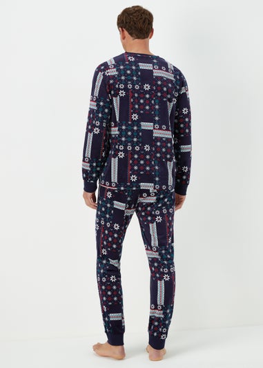 Navy Patchwork Slinky Pyjama Set