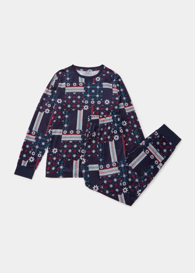 Navy Patchwork Slinky Pyjama Set