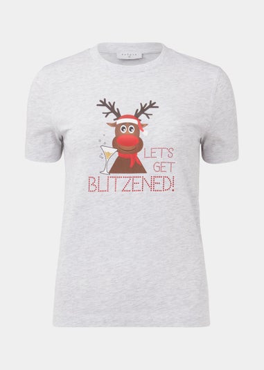 Grey Blitzened Print Christmas T-Shirt