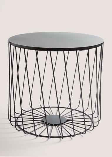 Large Black Wire Storage Basket with Lid (36cm x 40cm)