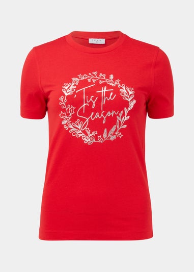 Red Tis The Season Print Christmas T-Shirt