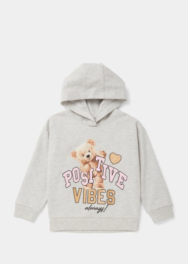 Girls Grey Teddy Print Hoodie (4-12yrs)