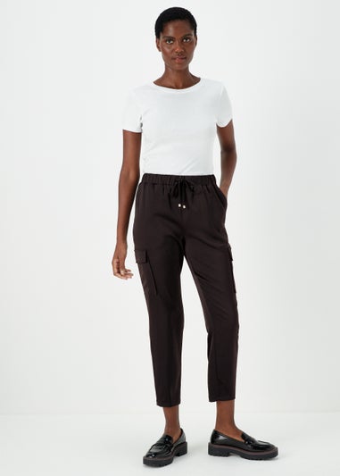 Black Satin Cargo Trousers