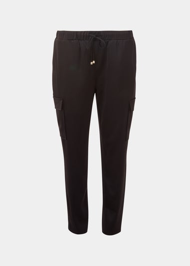 Black Satin Cargo Trousers