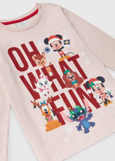 Kids Pink Disney Christmas Long Sleeve T-Shirt (9mths-7yrs)