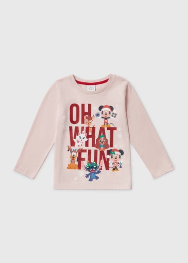 Kids Pink Disney Christmas Long Sleeve T-Shirt (9mths-7yrs)