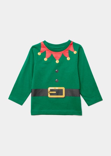 Boys Green Christmas Elf Long Sleeve T-Shirt (9mths-4yrs)