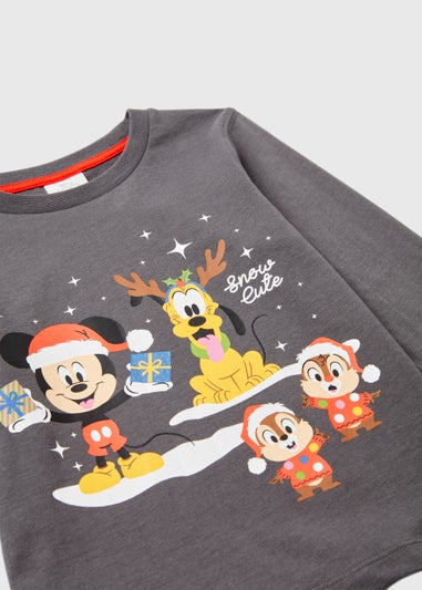 Kids Grey Disney Mickey Mouse Christmas T-Shirt (9mths-6yrs)