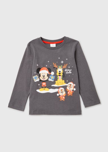 Kids Grey Disney Mickey Mouse Christmas T-Shirt (9mths-6yrs)