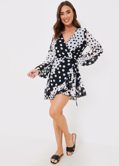 In the Style Jac Jossa Black Polka Dot Wrap Mini Dress