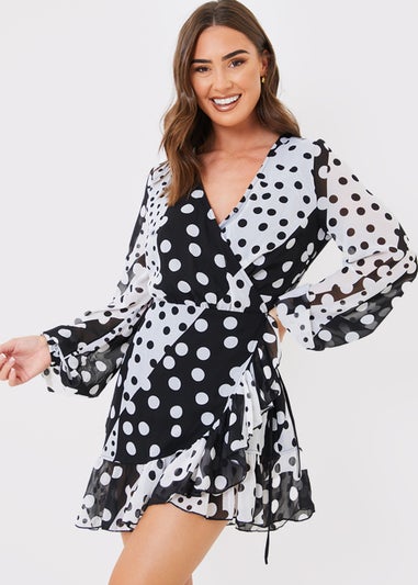 In the Style Jac Jossa Black Polka Dot Wrap Mini Dress