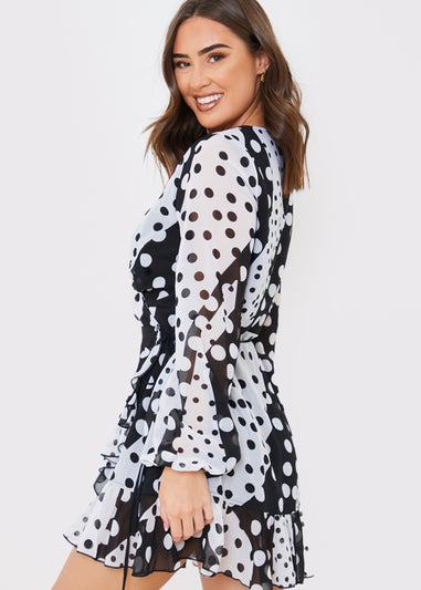 In the Style Jac Jossa Black Polka Dot Wrap Mini Dress