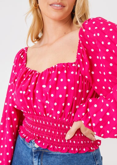 In the Style Jac Jossa Pink Polka Dot Shirred Top