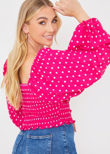 In the Style Jac Jossa Pink Polka Dot Shirred Top