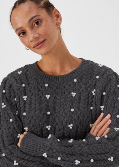 Grey Marl Jewel Cable Knit Jumper