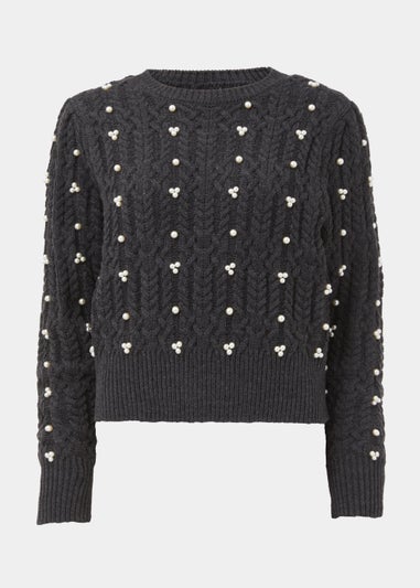 Grey Marl Jewel Cable Knit Jumper