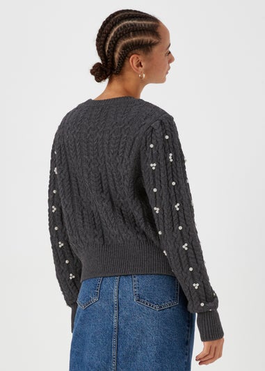 Grey Marl Jewel Cable Knit Jumper