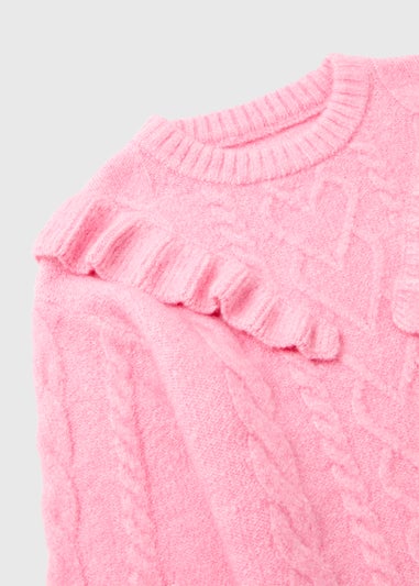 Girls Pink Heart Ruffle Knitted Jumper (9mths-6yrs)
