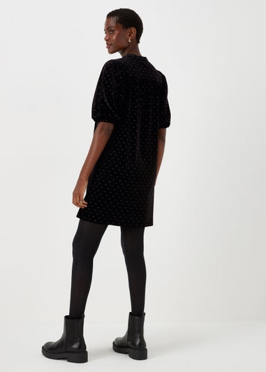 Black Velvet Glitter Spot Mini Dress