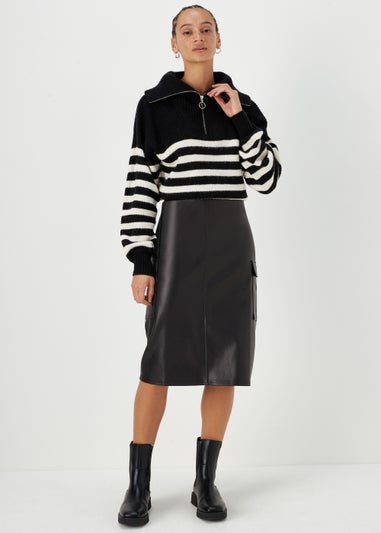 Black PU Cargo Midi Skirt Matalan