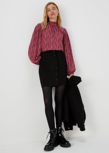 Burgundy Abstract Print High Neck Blouse