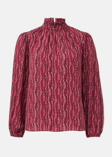 Burgundy Abstract Print High Neck Blouse