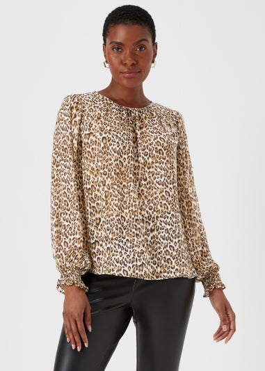 Brown Animal Print Metallic Box Top