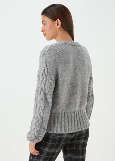 Grey Cable Knit Cardigan