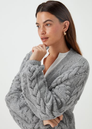 Grey Cable Knit Cardigan