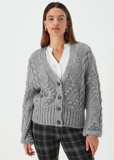 Grey Cable Knit Cardigan