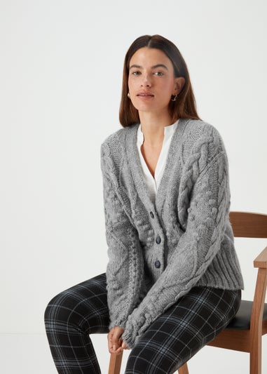 Grey Cable Knit Cardigan - Matalan