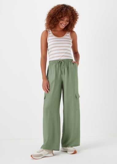 Khaki Wide Leg Cargo Trousers