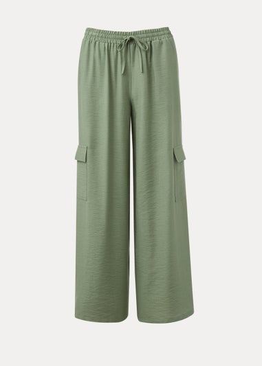 Khaki Wide Leg Cargo Trousers