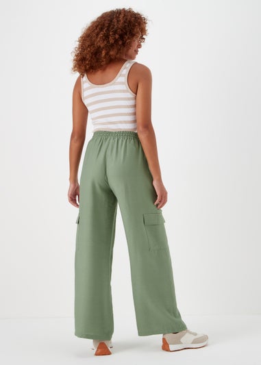 Khaki Wide Leg Cargo Trousers