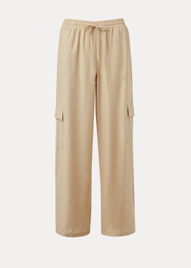 Stone Wide Leg Cargo Trousers