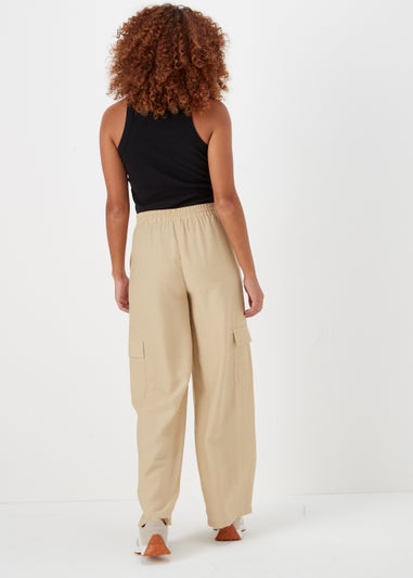 Stone Wide Leg Cargo Trousers