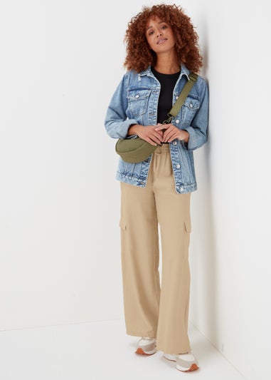 Stone Wide Leg Cargo Trousers