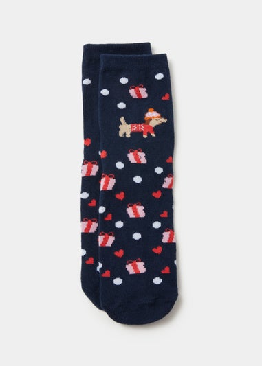 Navy Christmas Dog Socks