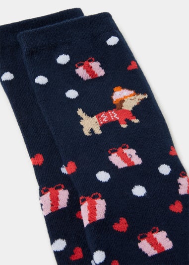 Navy Christmas Dog Socks