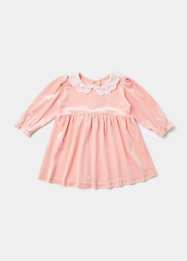 Baby Pink Lace Collar Velour Dress (Newborn-18mths)