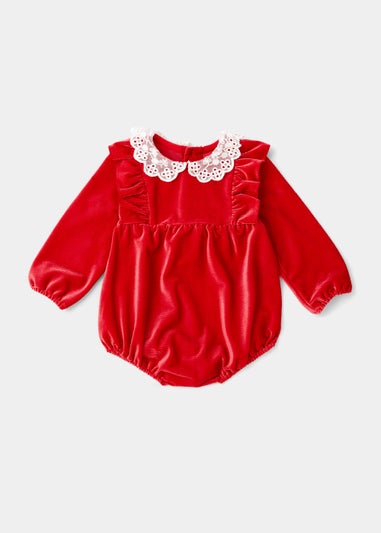 Baby Red Ribbed Velour Romper (Newborn-23mths)