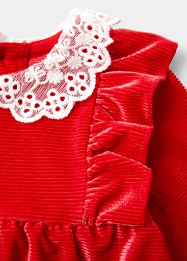 Baby Red Ribbed Velour Romper (Newborn-23mths)